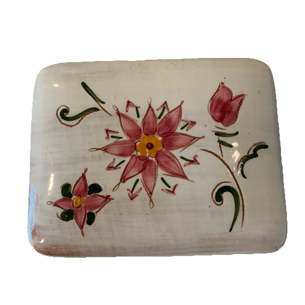 Stangl Terra Rose Pink Flowers Trinket Box with Lid 5.5x4.5x2